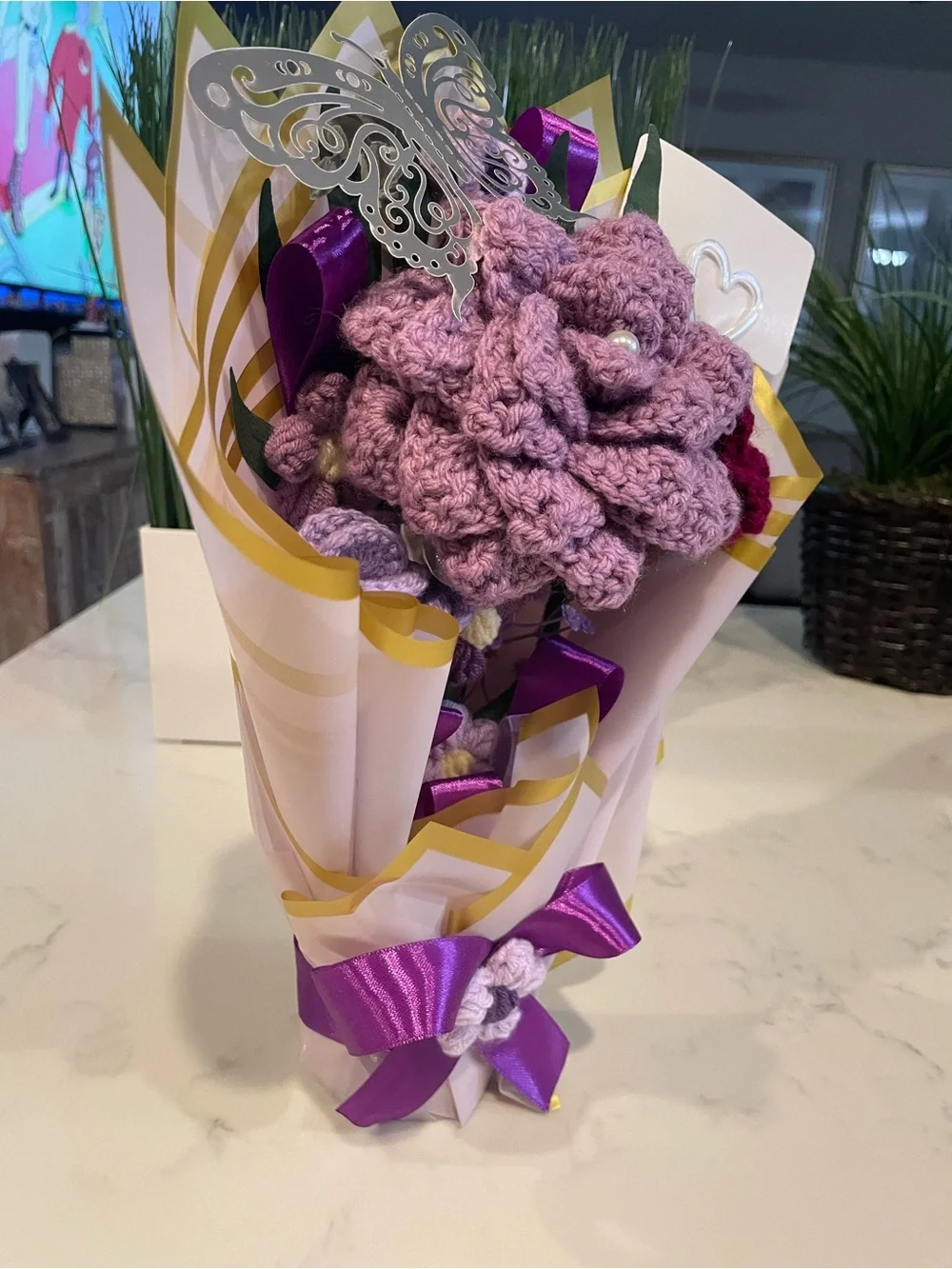 Handmade Lavender Crochet Flower Bouquet - Women Accessories